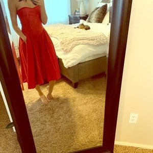 Red Vintage Western-style Midi Dress